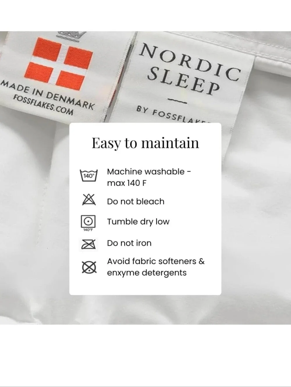 NIB Fossflakes Nordic Sleep Queen Pillow Adjustable Fill Made In Denmark Vegan